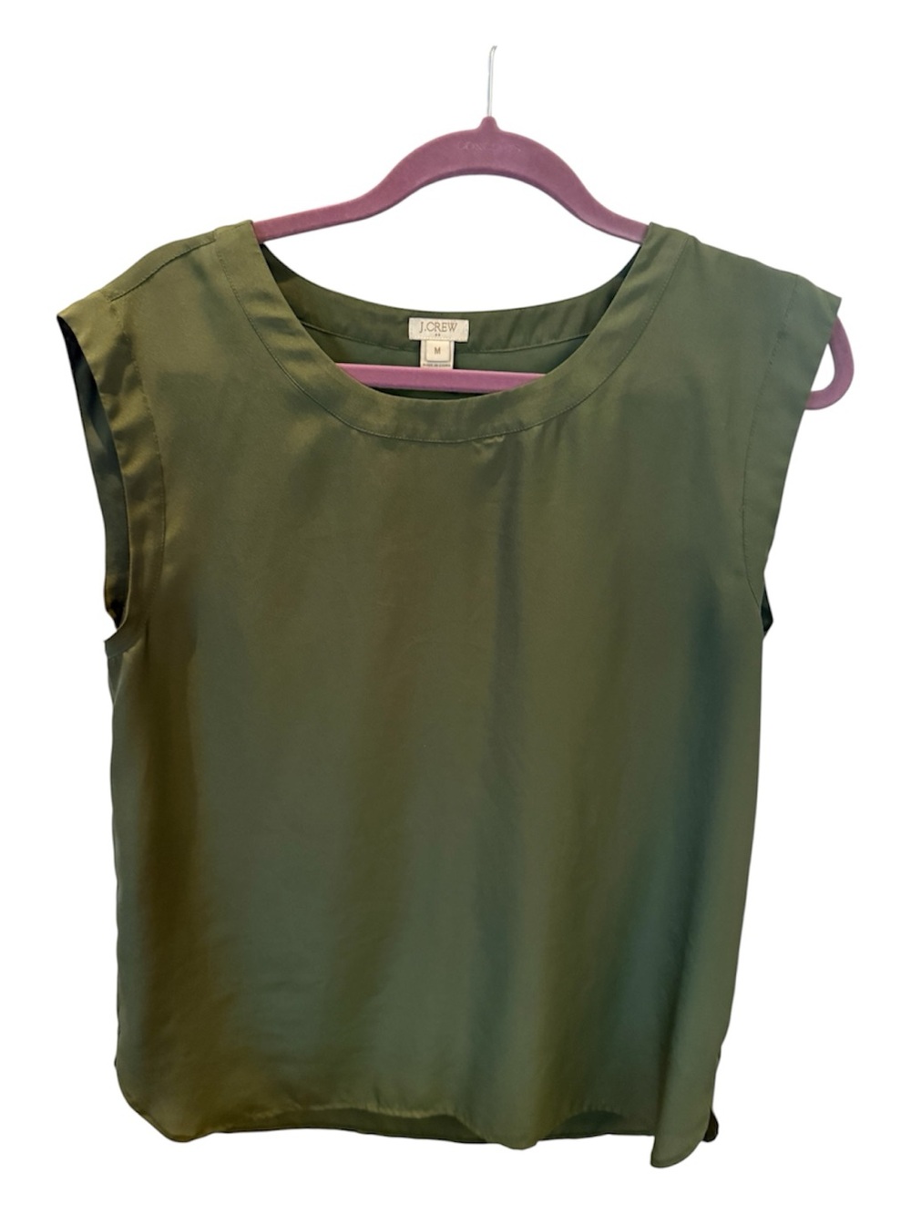 J. Crew Olive Green Cap Sleeve Silk-Blend Shell